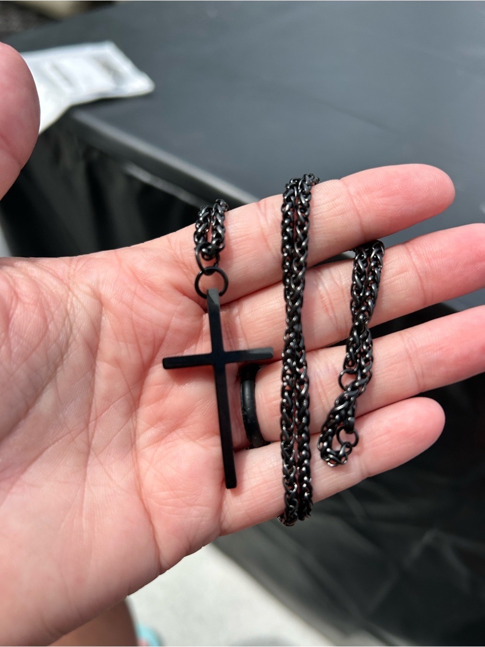 5/$25 Black Cross Pendant Necklace - Men's Stylish Stainless Chain